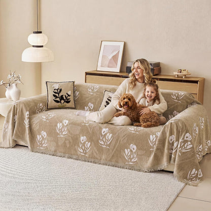 Couch Cover for Dogs Washable Sofa Cover, Sectional Couch Covers, Sofa Covers for 2 Cushion Couch, Non Slip Stripe Sofa Slipcovers Furniture Protector (Beige, 71x102)