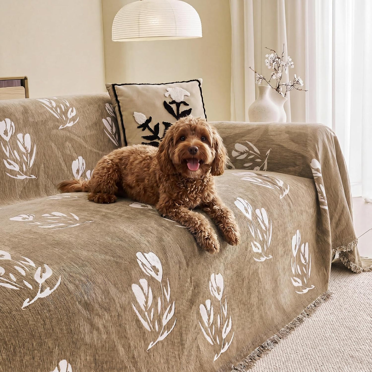 Couch Cover for Dogs Washable Sofa Cover, Sectional Couch Covers, Sofa Covers for 2 Cushion Couch, Non Slip Stripe Sofa Slipcovers Furniture Protector (Beige, 71x102)