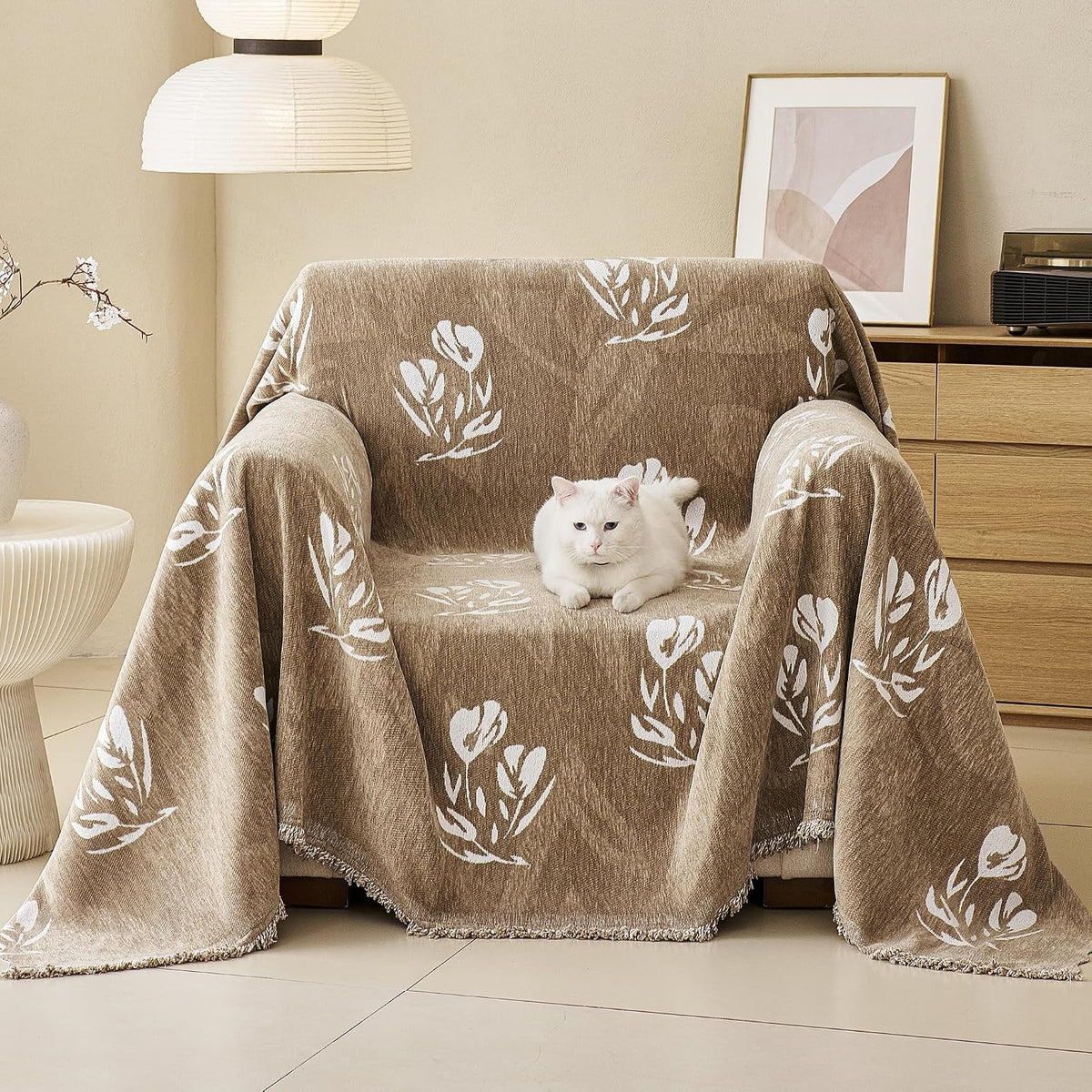 Couch Cover for Dogs Washable Sofa Cover, Sectional Couch Covers, Sofa Covers for 2 Cushion Couch, Non Slip Stripe Sofa Slipcovers Furniture Protector (Beige, 71x102)