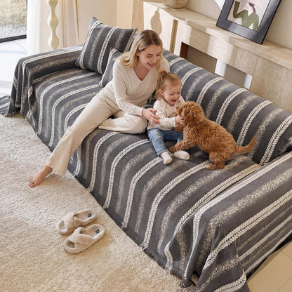 Couch Cover for Dogs Washable Sofa Cover, Sectional Couch Covers, Sofa Covers for 2 Cushion Couch, Non Slip Stripe Sofa Slipcovers Furniture Protector (Beige, 71x102)