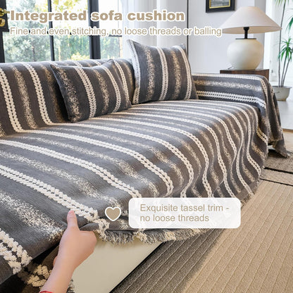 Couch Cover for Dogs Washable Sofa Cover, Sectional Couch Covers, Sofa Covers for 2 Cushion Couch, Non Slip Stripe Sofa Slipcovers Furniture Protector (Beige, 71x102)