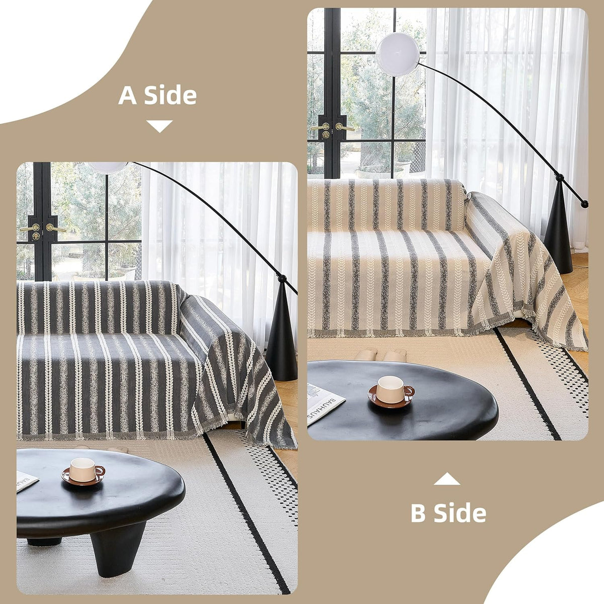 Couch Cover for Dogs Washable Sofa Cover, Sectional Couch Covers, Sofa Covers for 2 Cushion Couch, Non Slip Stripe Sofa Slipcovers Furniture Protector (Beige, 71x102)