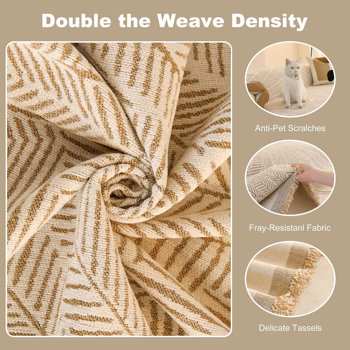 Couch Cover for Dogs Washable Sofa Cover, Sectional Couch Covers, Sofa Covers for 2 Cushion Couch, Non Slip Stripe Sofa Slipcovers Furniture Protector (Beige, 71x102)