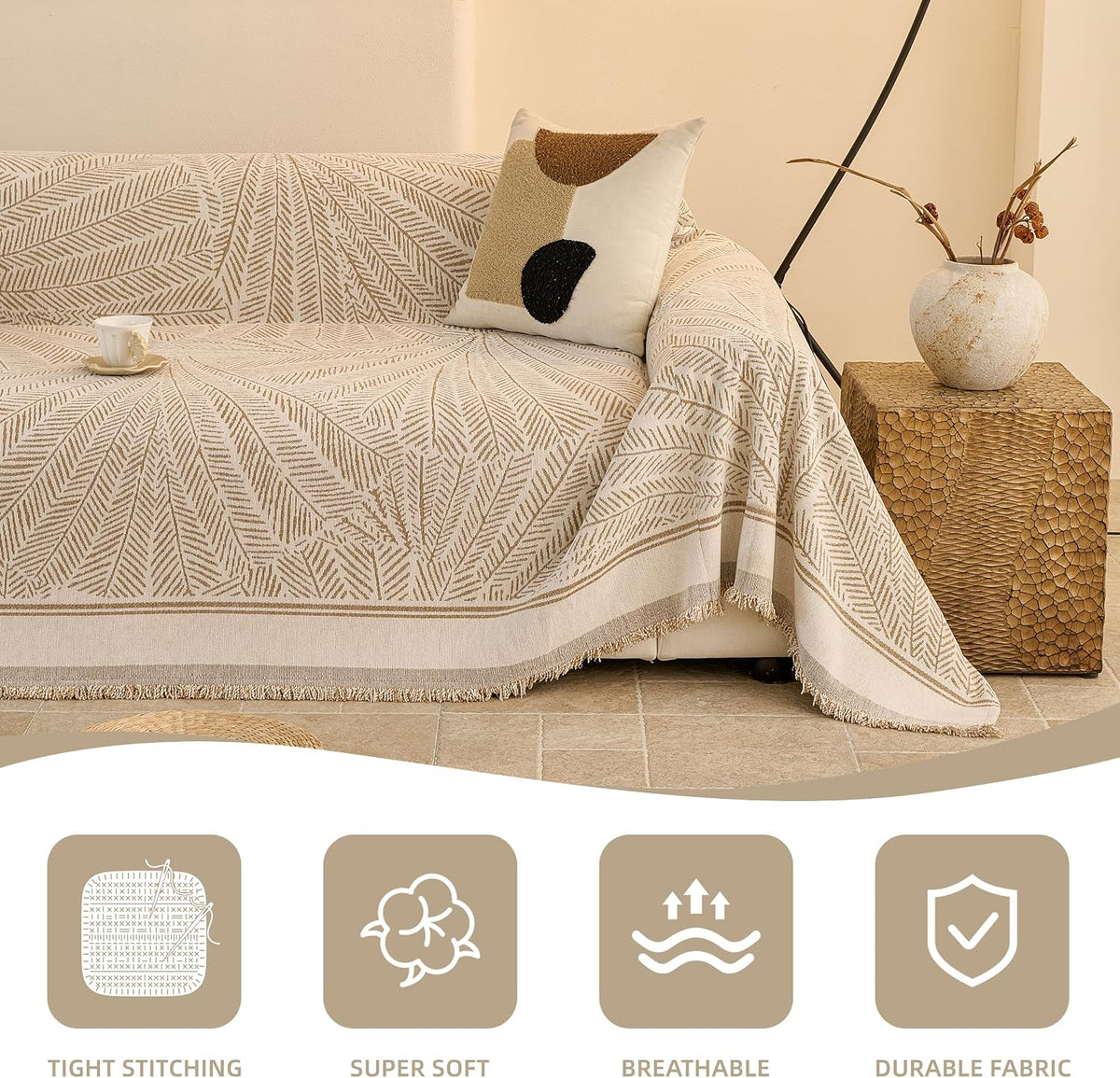 Couch Cover for Dogs Washable Sofa Cover, Sectional Couch Covers, Sofa Covers for 2 Cushion Couch, Non Slip Stripe Sofa Slipcovers Furniture Protector (Beige, 71x102)