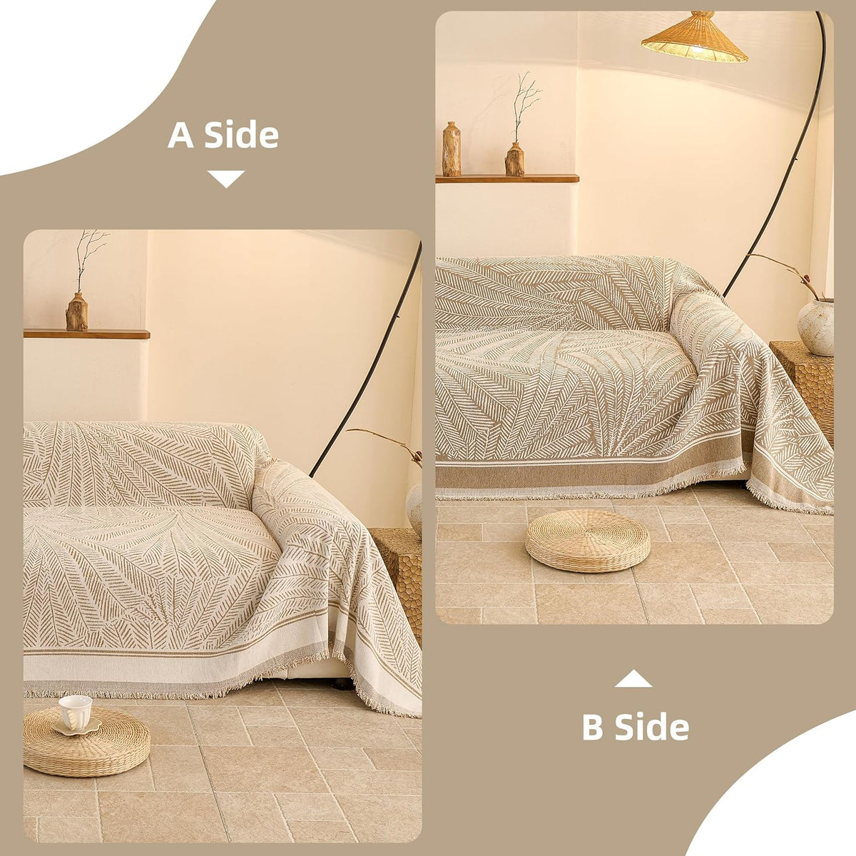 Couch Cover for Dogs Washable Sofa Cover, Sectional Couch Covers, Sofa Covers for 2 Cushion Couch, Non Slip Stripe Sofa Slipcovers Furniture Protector (Beige, 71x102)