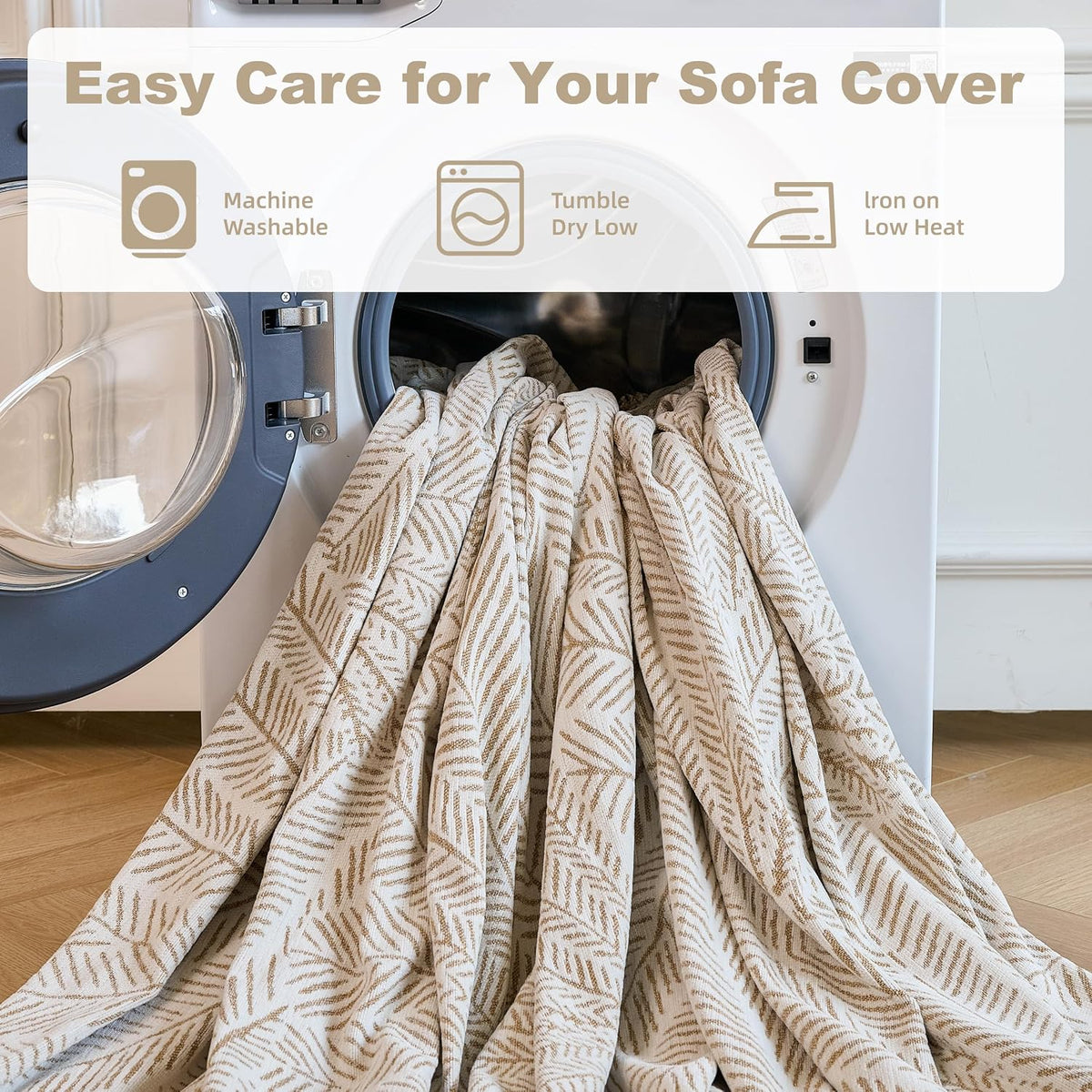 Couch Cover for Dogs Washable Sofa Cover, Sectional Couch Covers, Sofa Covers for 2 Cushion Couch, Non Slip Stripe Sofa Slipcovers Furniture Protector (Beige, 71x102)