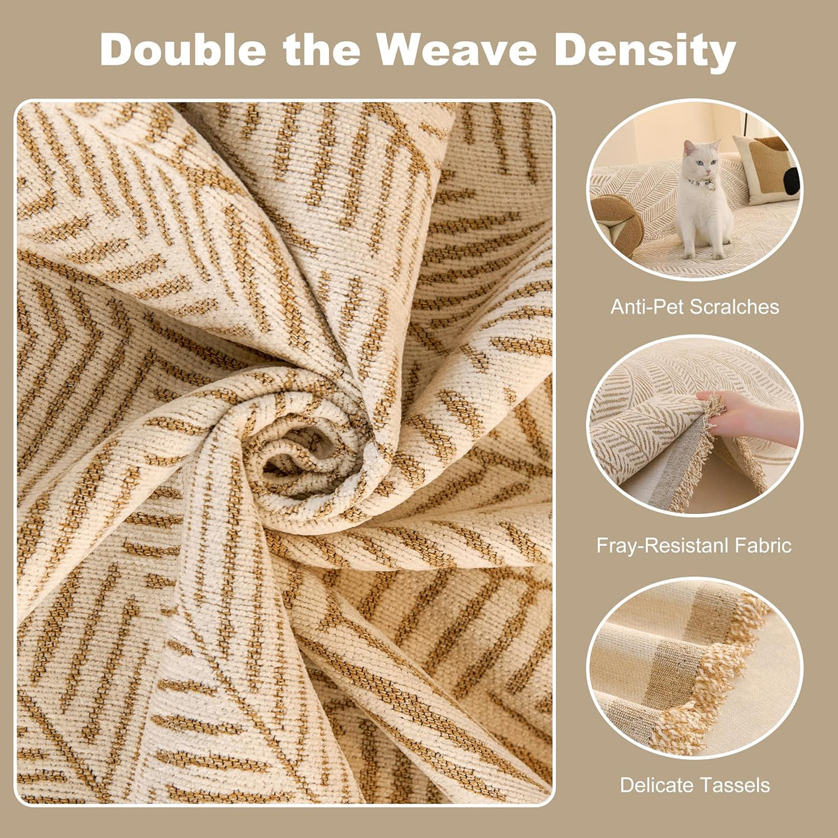 Couch Cover for Dogs Washable Sofa Cover, Sectional Couch Covers, Sofa Covers for 2 Cushion Couch, Non Slip Stripe Sofa Slipcovers Furniture Protector (Beige, 71x102)
