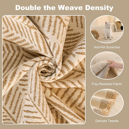 Couch Cover for Dogs Washable Sofa Cover, Sectional Couch Covers, Sofa Covers for 2 Cushion Couch, Non Slip Stripe Sofa Slipcovers Furniture Protector (Beige, 71x102)
