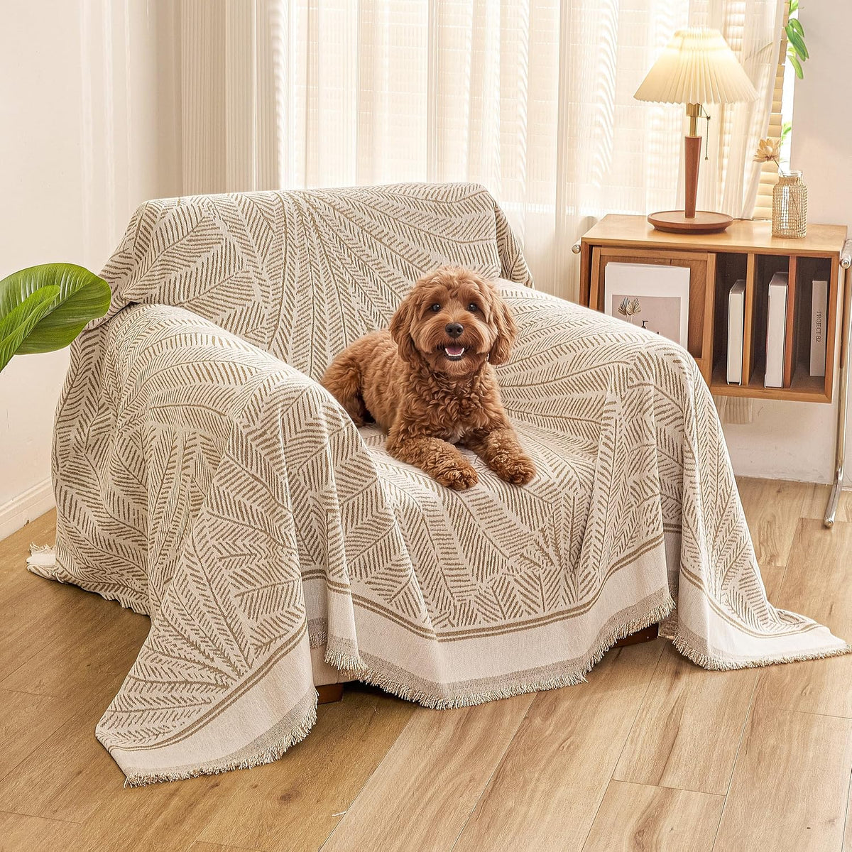 Couch Cover for Dogs Washable Sofa Cover, Sectional Couch Covers, Sofa Covers for 2 Cushion Couch, Non Slip Stripe Sofa Slipcovers Furniture Protector (Beige, 71x102)