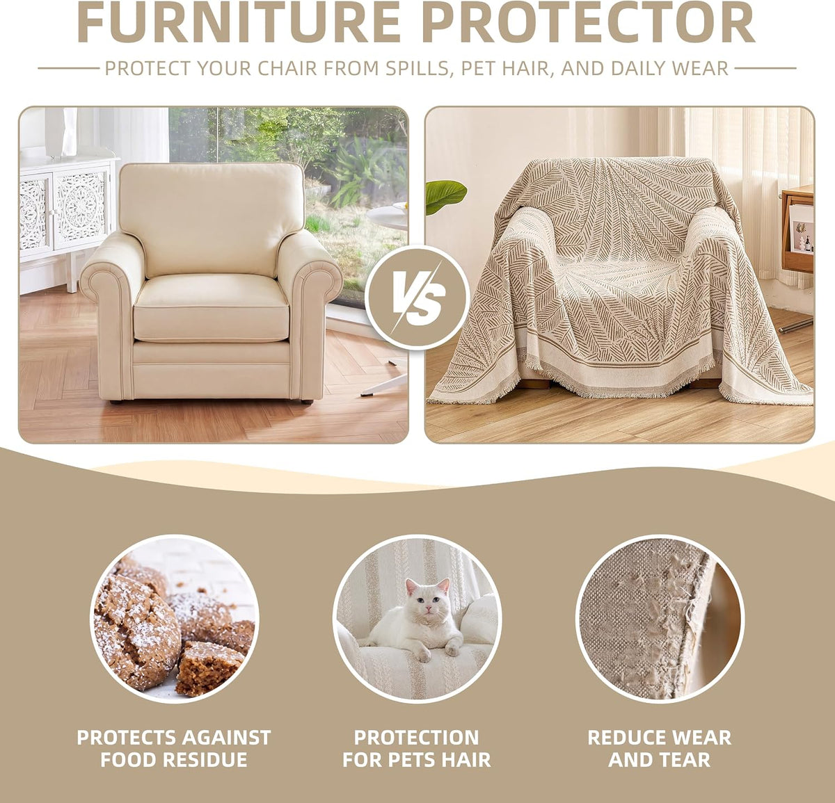 Couch Cover for Dogs Washable Sofa Cover, Sectional Couch Covers, Sofa Covers for 2 Cushion Couch, Non Slip Stripe Sofa Slipcovers Furniture Protector (Beige, 71x102)