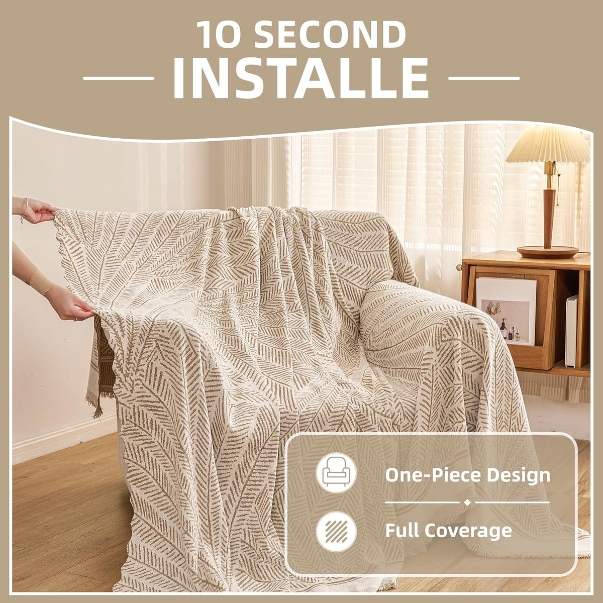 Couch Cover for Dogs Washable Sofa Cover, Sectional Couch Covers, Sofa Covers for 2 Cushion Couch, Non Slip Stripe Sofa Slipcovers Furniture Protector (Beige, 71x102)