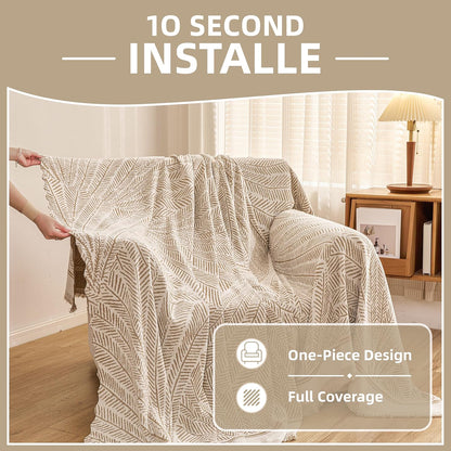 Couch Cover for Dogs Washable Sofa Cover, Sectional Couch Covers, Sofa Covers for 2 Cushion Couch, Non Slip Stripe Sofa Slipcovers Furniture Protector (Beige, 71x102)