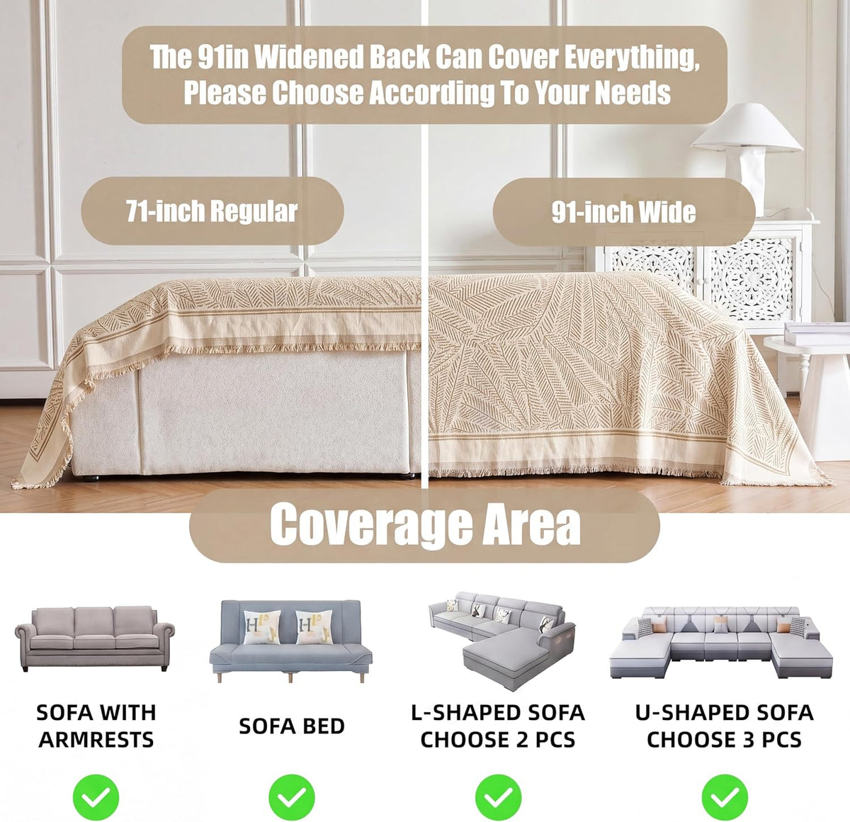 Couch Cover for Dogs Washable Sofa Cover, Sectional Couch Covers, Sofa Covers for 2 Cushion Couch, Non Slip Stripe Sofa Slipcovers Furniture Protector (Beige, 71x102)