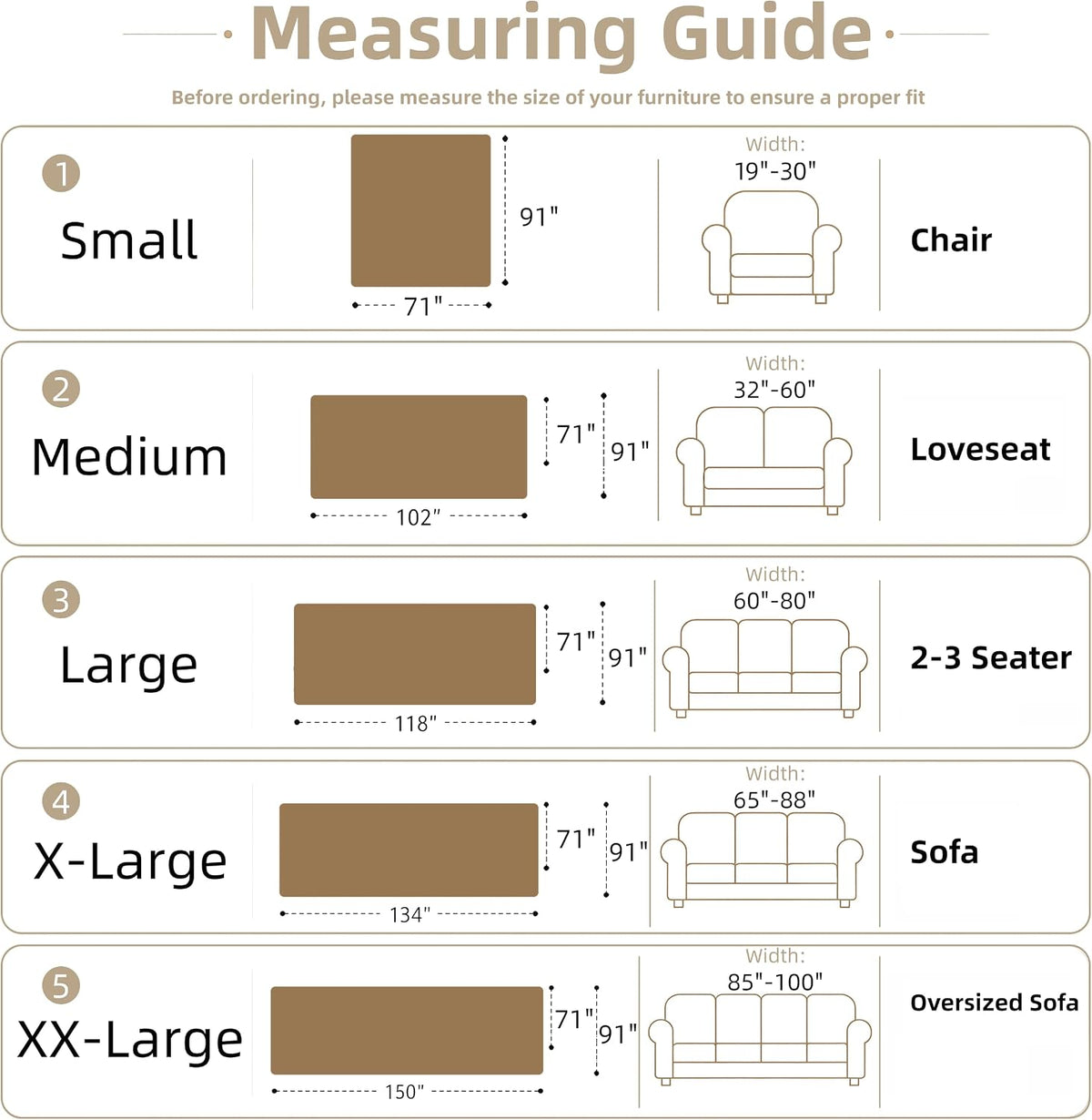 Couch Cover for Dogs Washable Sofa Cover, Sectional Couch Covers, Sofa Covers for 2 Cushion Couch, Non Slip Stripe Sofa Slipcovers Furniture Protector (Beige, 71x102)