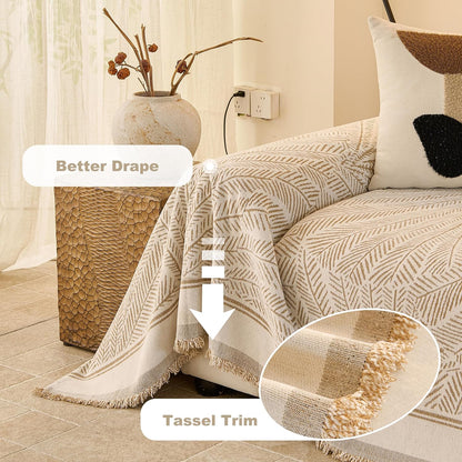 Couch Cover for Dogs Washable Sofa Cover, Sectional Couch Covers, Sofa Covers for 2 Cushion Couch, Non Slip Stripe Sofa Slipcovers Furniture Protector (Beige, 71x102)