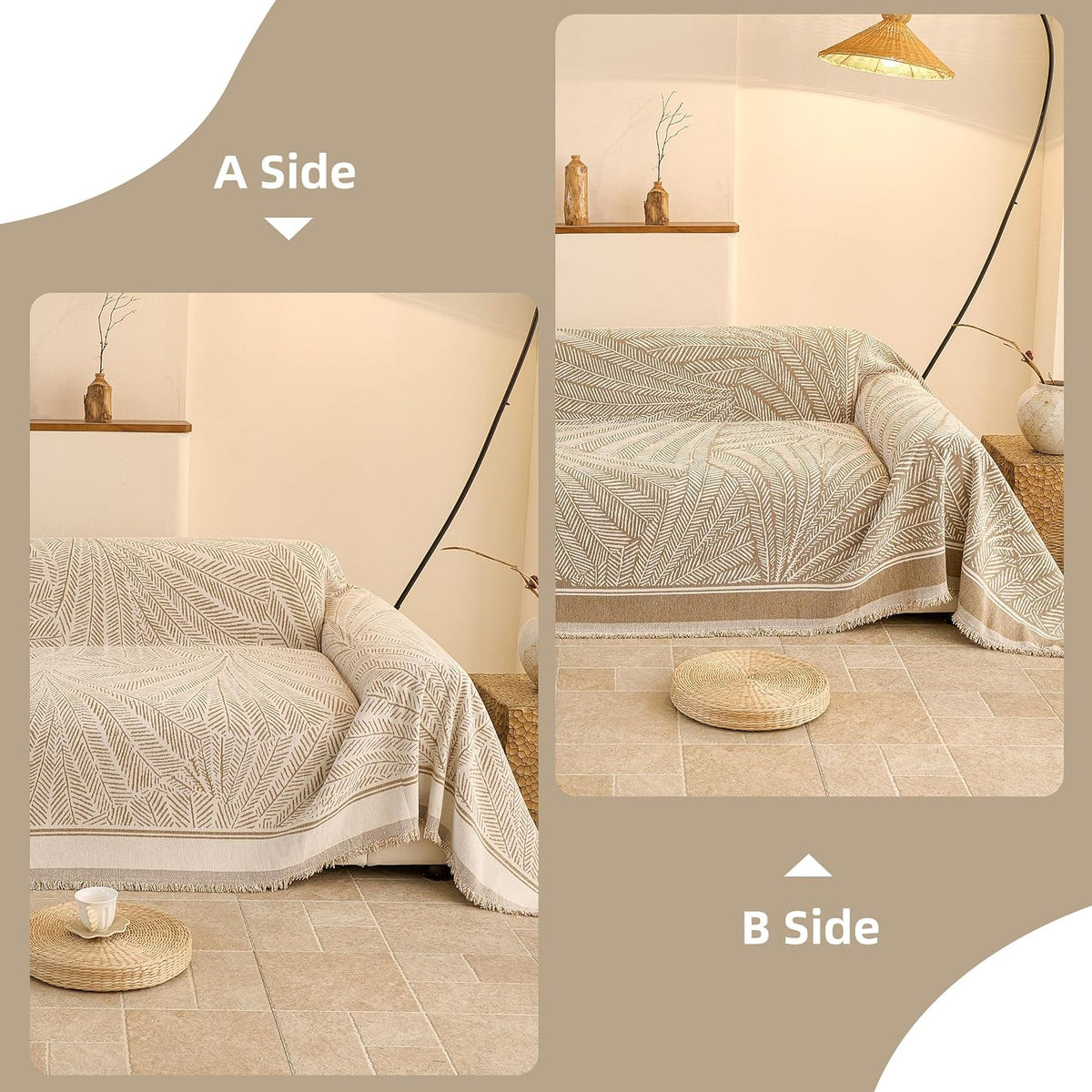 Couch Cover for Dogs Washable Sofa Cover, Sectional Couch Covers, Sofa Covers for 2 Cushion Couch, Non Slip Stripe Sofa Slipcovers Furniture Protector (Beige, 71x102)