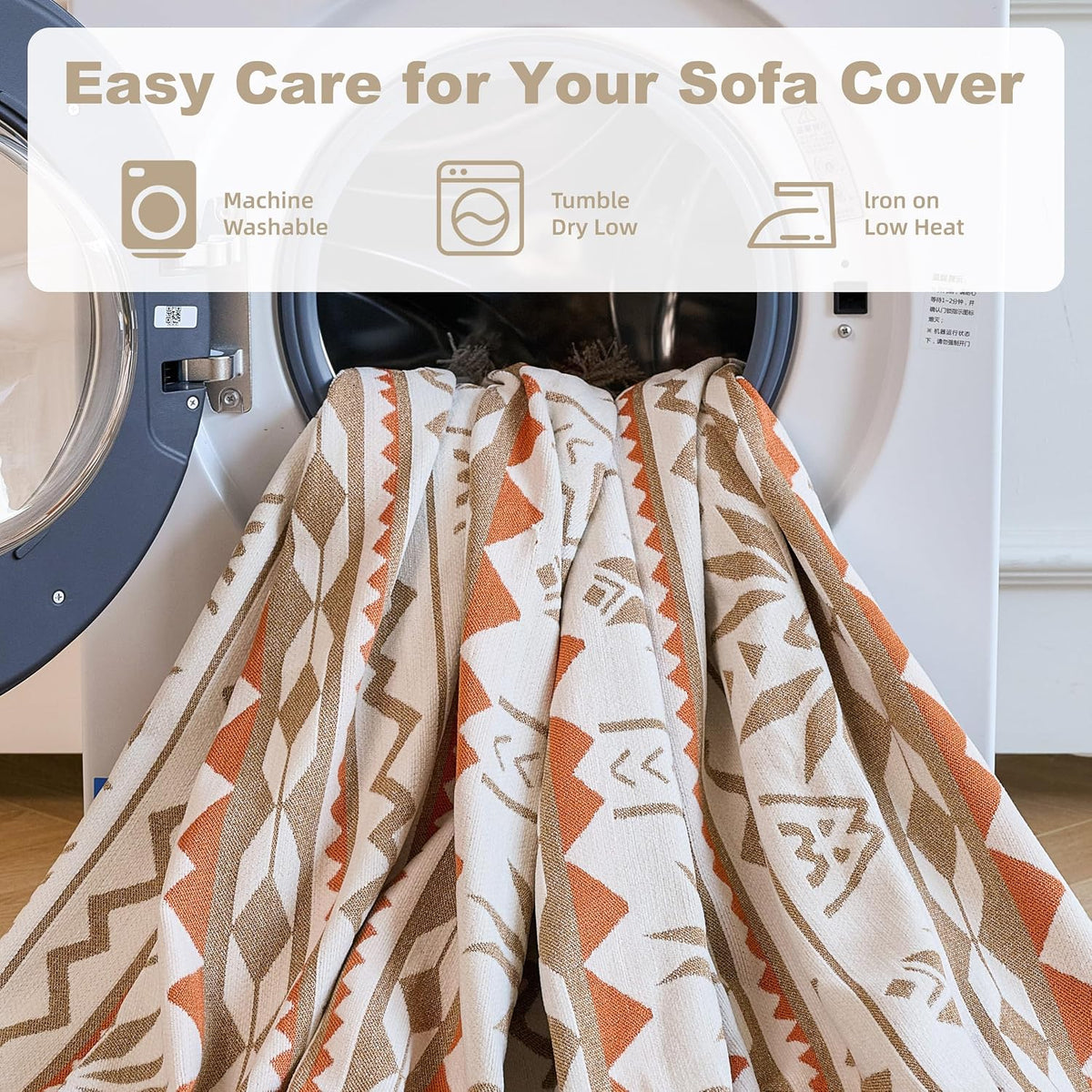 Couch Cover for Dogs Washable Sofa Cover, Sectional Couch Covers, Sofa Covers for 2 Cushion Couch, Non Slip Stripe Sofa Slipcovers Furniture Protector (Beige, 71x102)