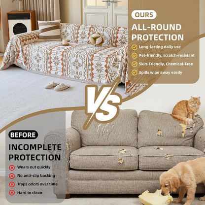 Couch Cover for Dogs Washable Sofa Cover, Sectional Couch Covers, Sofa Covers for 2 Cushion Couch, Non Slip Stripe Sofa Slipcovers Furniture Protector (Beige, 71x102)