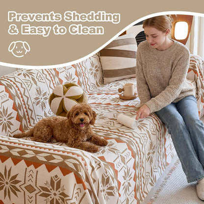 Couch Cover for Dogs Washable Sofa Cover, Sectional Couch Covers, Sofa Covers for 2 Cushion Couch, Non Slip Stripe Sofa Slipcovers Furniture Protector (Beige, 71x102)