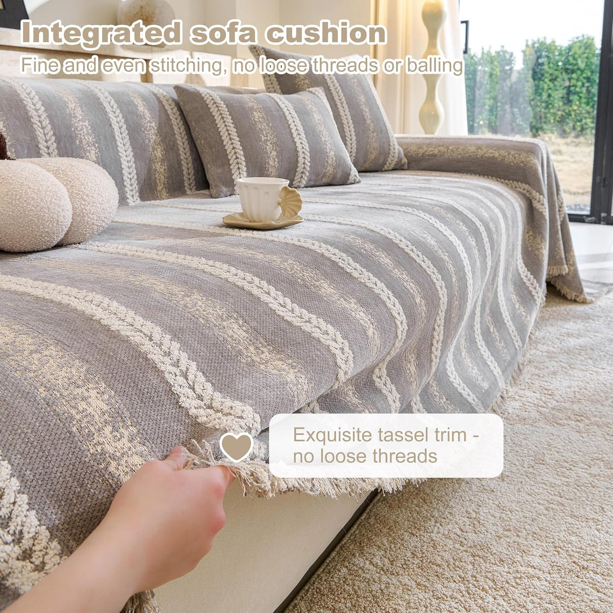 Couch Cover for Dogs Washable Sofa Cover, Sectional Couch Covers, Sofa Covers for 2 Cushion Couch, Non Slip Stripe Sofa Slipcovers Furniture Protector (Beige, 71x102)