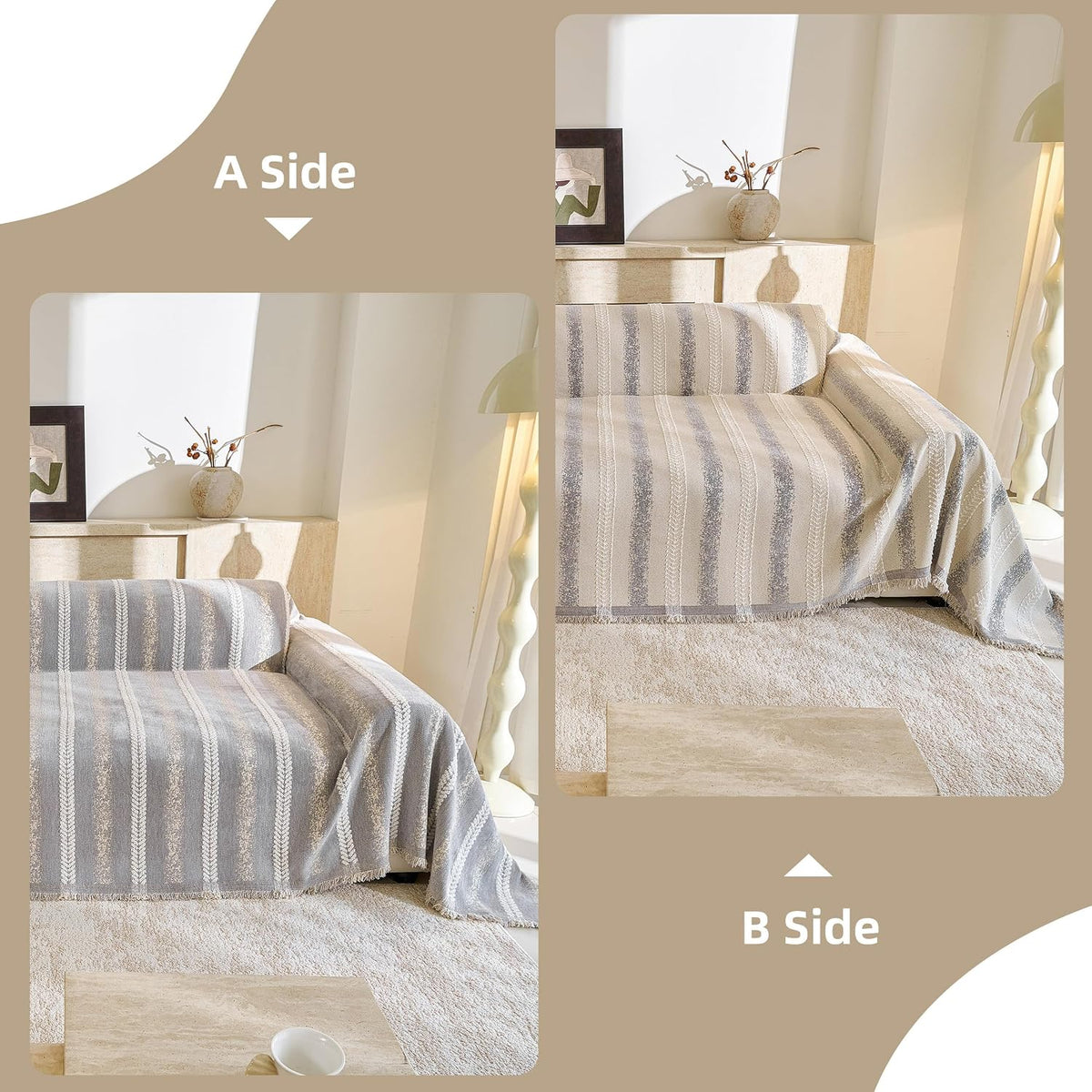 Couch Cover for Dogs Washable Sofa Cover, Sectional Couch Covers, Sofa Covers for 2 Cushion Couch, Non Slip Stripe Sofa Slipcovers Furniture Protector (Beige, 71x102)