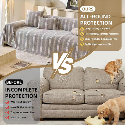 Couch Cover for Dogs Washable Sofa Cover, Sectional Couch Covers, Sofa Covers for 2 Cushion Couch, Non Slip Stripe Sofa Slipcovers Furniture Protector (Beige, 71x102)