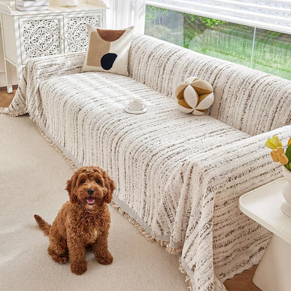 Couch Cover for Dogs Washable Sofa Cover, Sectional Couch Covers, Sofa Covers for 2 Cushion Couch, Non Slip Stripe Sofa Slipcovers Furniture Protector (Beige, 71x102)