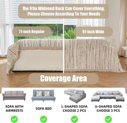 Couch Cover for Dogs Washable Sofa Cover, Sectional Couch Covers, Sofa Covers for 2 Cushion Couch, Non Slip Stripe Sofa Slipcovers Furniture Protector (Beige, 71x102)