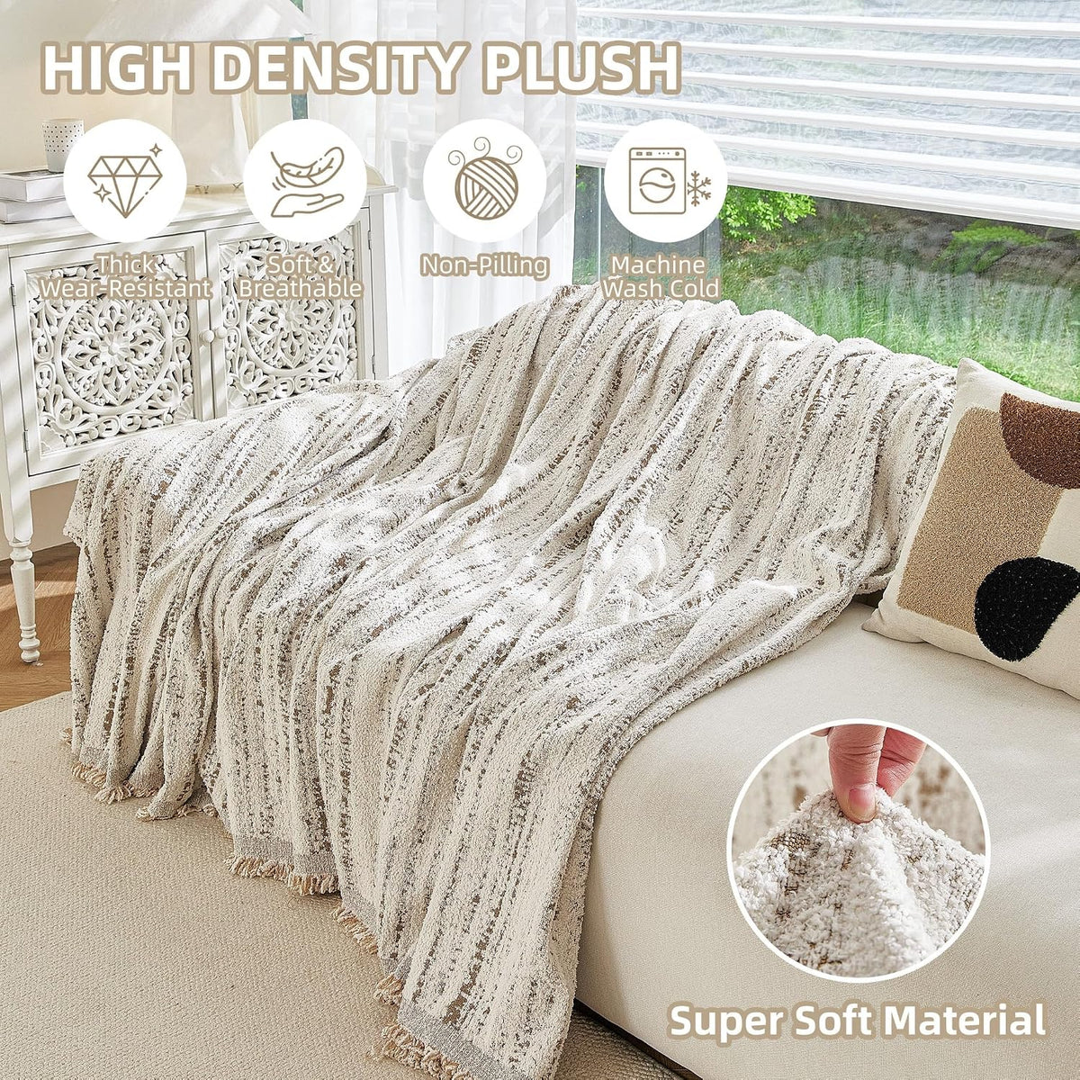 Couch Cover for Dogs Washable Sofa Cover, Sectional Couch Covers, Sofa Covers for 2 Cushion Couch, Non Slip Stripe Sofa Slipcovers Furniture Protector (Beige, 71x102)