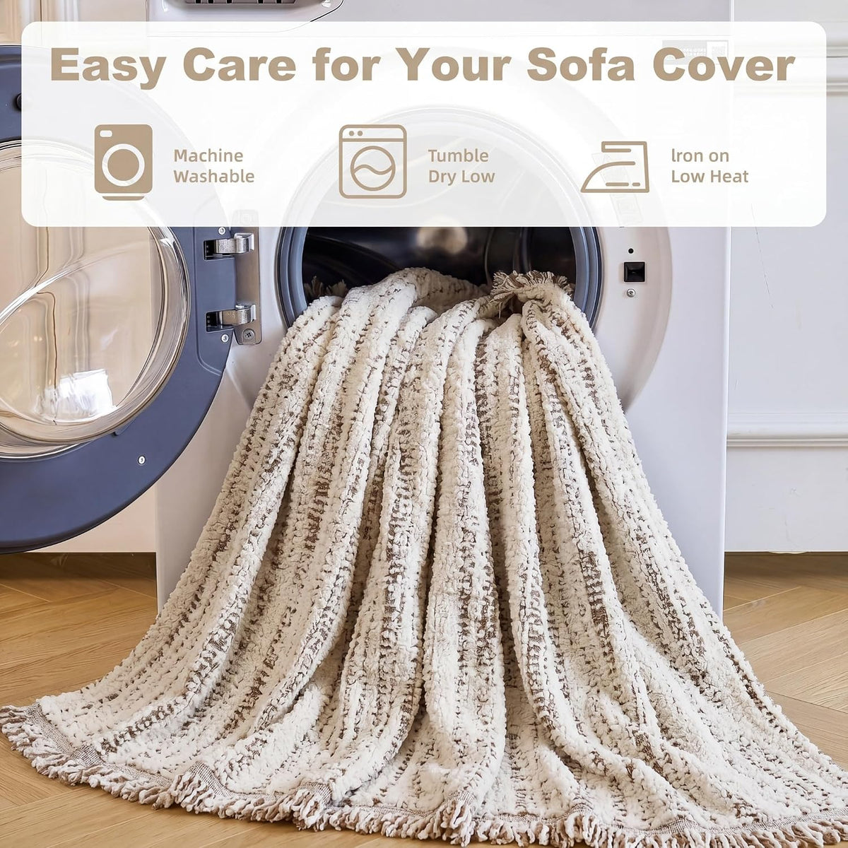 Couch Cover for Dogs Washable Sofa Cover, Sectional Couch Covers, Sofa Covers for 2 Cushion Couch, Non Slip Stripe Sofa Slipcovers Furniture Protector (Beige, 71x102)