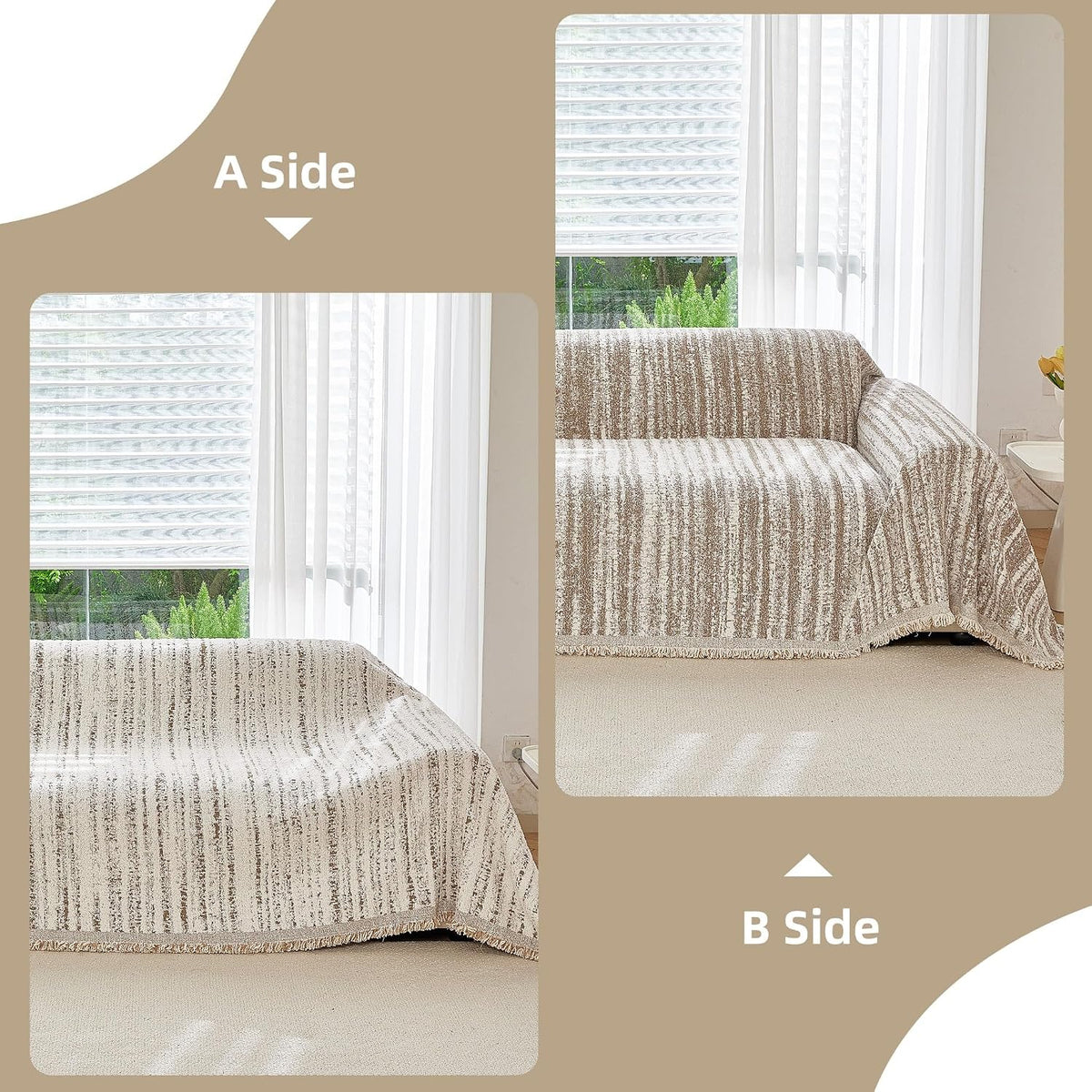Couch Cover for Dogs Washable Sofa Cover, Sectional Couch Covers, Sofa Covers for 2 Cushion Couch, Non Slip Stripe Sofa Slipcovers Furniture Protector (Beige, 71x102)