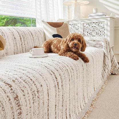 Couch Cover for Dogs Washable Sofa Cover, Sectional Couch Covers, Sofa Covers for 2 Cushion Couch, Non Slip Stripe Sofa Slipcovers Furniture Protector (Beige, 71x102)