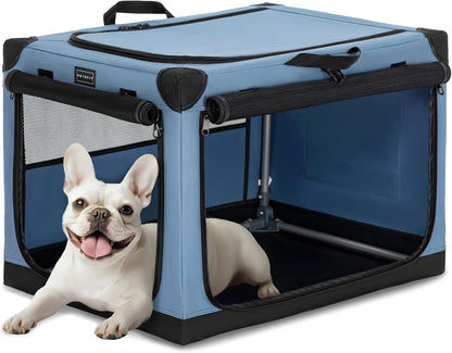 30" Soft Portable Dog Crate – Patented Spiral Sturdy Frame, Collapsible Travel Kennel for Medium Dogs, 3 Mesh Door, Lockable Zippers, Indoor & Car Use Green