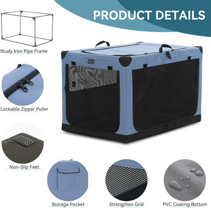 30" Soft Portable Dog Crate – Patented Spiral Sturdy Frame, Collapsible Travel Kennel for Medium Dogs, 3 Mesh Door, Lockable Zippers, Indoor & Car Use Green