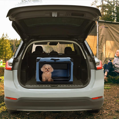 30" Soft Portable Dog Crate – Patented Spiral Sturdy Frame, Collapsible Travel Kennel for Medium Dogs, 3 Mesh Door, Lockable Zippers, Indoor & Car Use Green