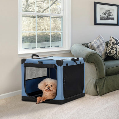 30" Soft Portable Dog Crate – Patented Spiral Sturdy Frame, Collapsible Travel Kennel for Medium Dogs, 3 Mesh Door, Lockable Zippers, Indoor & Car Use Green