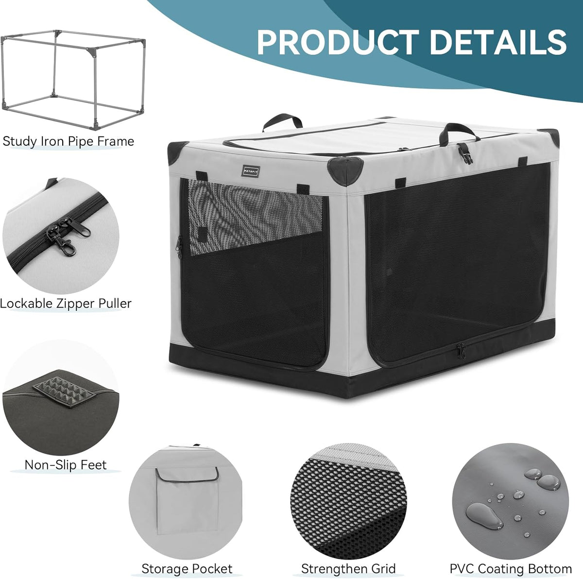 30" Soft Portable Dog Crate – Patented Spiral Sturdy Frame, Collapsible Travel Kennel for Medium Dogs, 3 Mesh Door, Lockable Zippers, Indoor & Car Use Green
