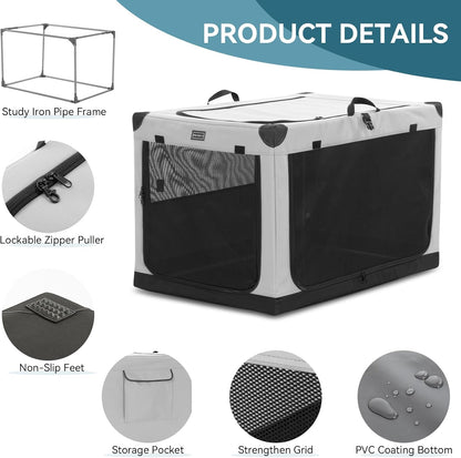 30" Soft Portable Dog Crate – Patented Spiral Sturdy Frame, Collapsible Travel Kennel for Medium Dogs, 3 Mesh Door, Lockable Zippers, Indoor & Car Use Green