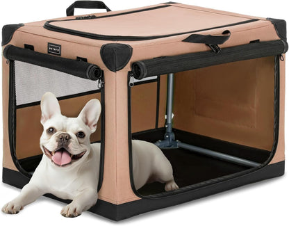 30" Soft Portable Dog Crate – Patented Spiral Sturdy Frame, Collapsible Travel Kennel for Medium Dogs, 3 Mesh Door, Lockable Zippers, Indoor & Car Use Green