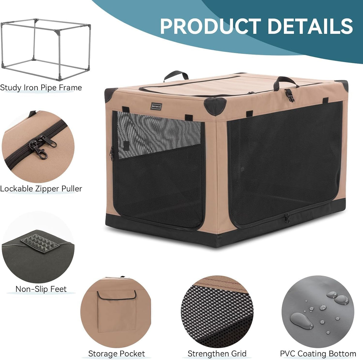 30" Soft Portable Dog Crate – Patented Spiral Sturdy Frame, Collapsible Travel Kennel for Medium Dogs, 3 Mesh Door, Lockable Zippers, Indoor & Car Use Green