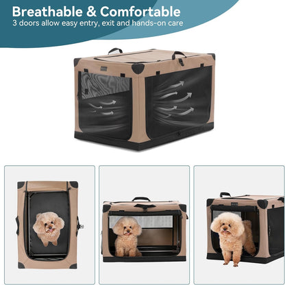 30" Soft Portable Dog Crate – Patented Spiral Sturdy Frame, Collapsible Travel Kennel for Medium Dogs, 3 Mesh Door, Lockable Zippers, Indoor & Car Use Green