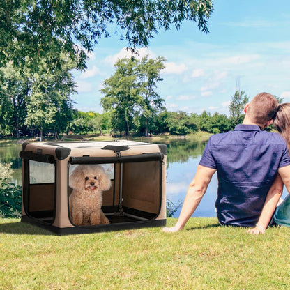 30" Soft Portable Dog Crate – Patented Spiral Sturdy Frame, Collapsible Travel Kennel for Medium Dogs, 3 Mesh Door, Lockable Zippers, Indoor & Car Use Green