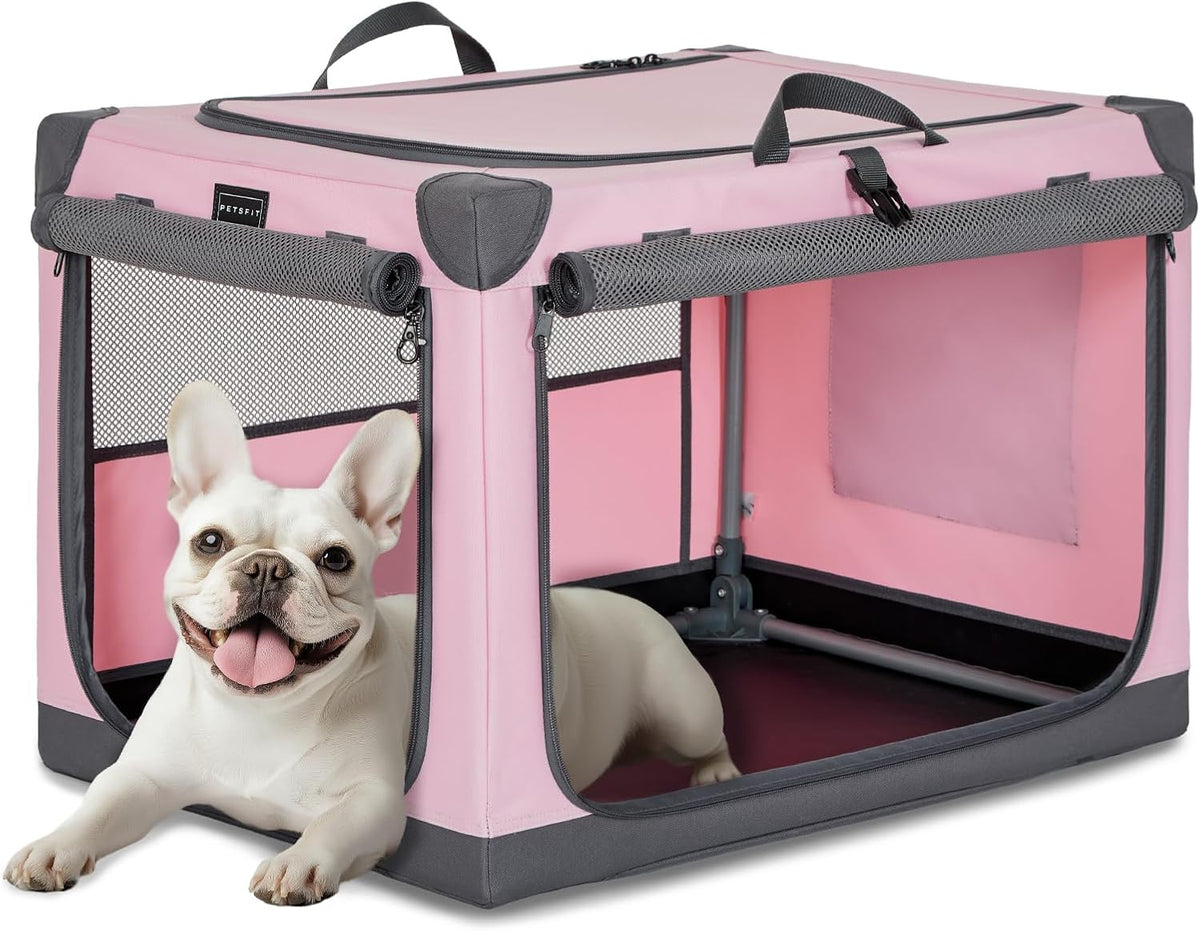 30" Soft Portable Dog Crate – Patented Spiral Sturdy Frame, Collapsible Travel Kennel for Medium Dogs, 3 Mesh Door, Lockable Zippers, Indoor & Car Use Green