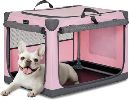 30" Soft Portable Dog Crate – Patented Spiral Sturdy Frame, Collapsible Travel Kennel for Medium Dogs, 3 Mesh Door, Lockable Zippers, Indoor & Car Use Green