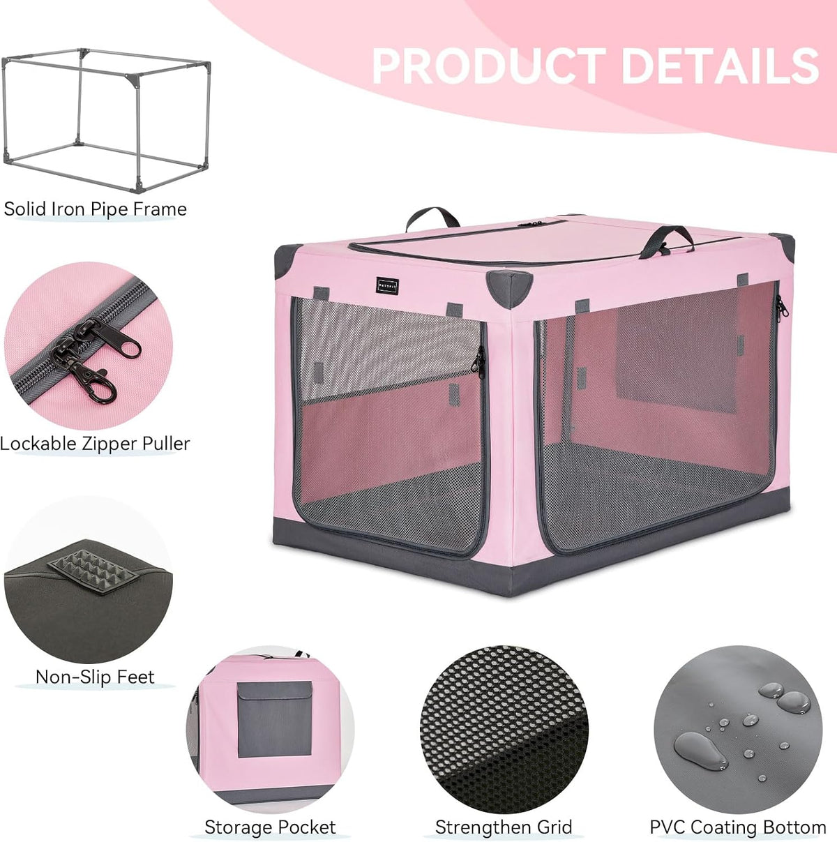 30" Soft Portable Dog Crate – Patented Spiral Sturdy Frame, Collapsible Travel Kennel for Medium Dogs, 3 Mesh Door, Lockable Zippers, Indoor & Car Use Green