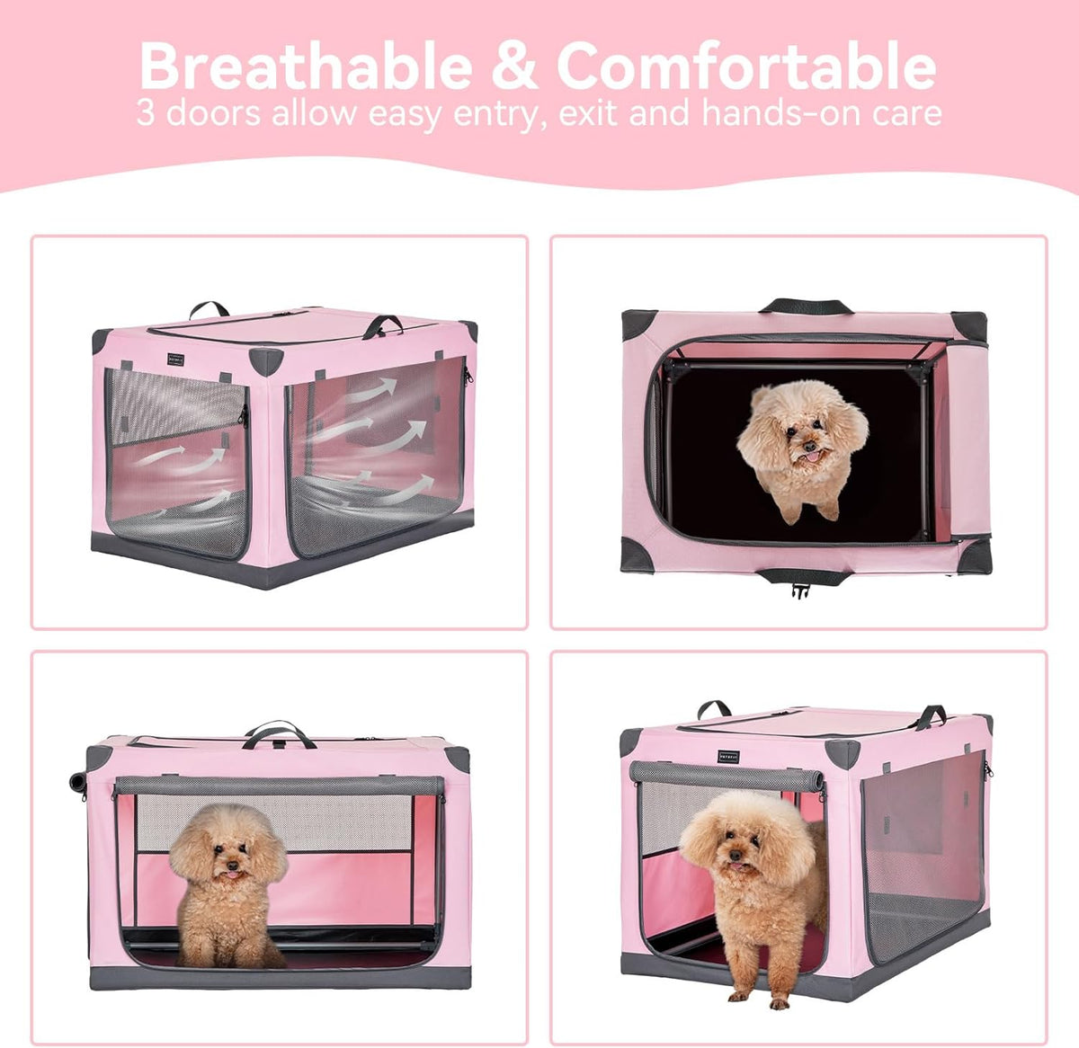 30" Soft Portable Dog Crate – Patented Spiral Sturdy Frame, Collapsible Travel Kennel for Medium Dogs, 3 Mesh Door, Lockable Zippers, Indoor & Car Use Green