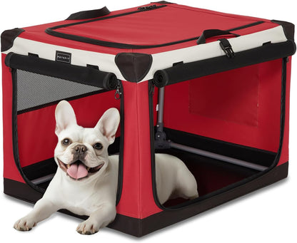 30" Soft Portable Dog Crate – Patented Spiral Sturdy Frame, Collapsible Travel Kennel for Medium Dogs, 3 Mesh Door, Lockable Zippers, Indoor & Car Use Green