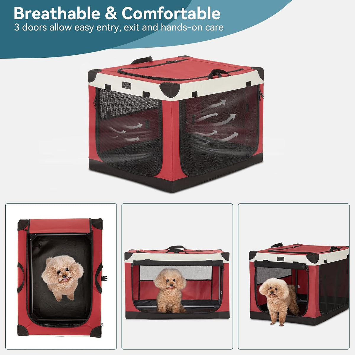 30" Soft Portable Dog Crate – Patented Spiral Sturdy Frame, Collapsible Travel Kennel for Medium Dogs, 3 Mesh Door, Lockable Zippers, Indoor & Car Use Green