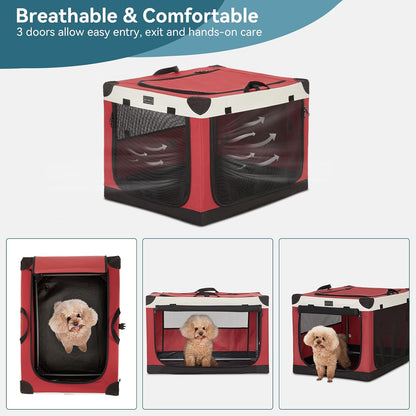 30" Soft Portable Dog Crate – Patented Spiral Sturdy Frame, Collapsible Travel Kennel for Medium Dogs, 3 Mesh Door, Lockable Zippers, Indoor & Car Use Green
