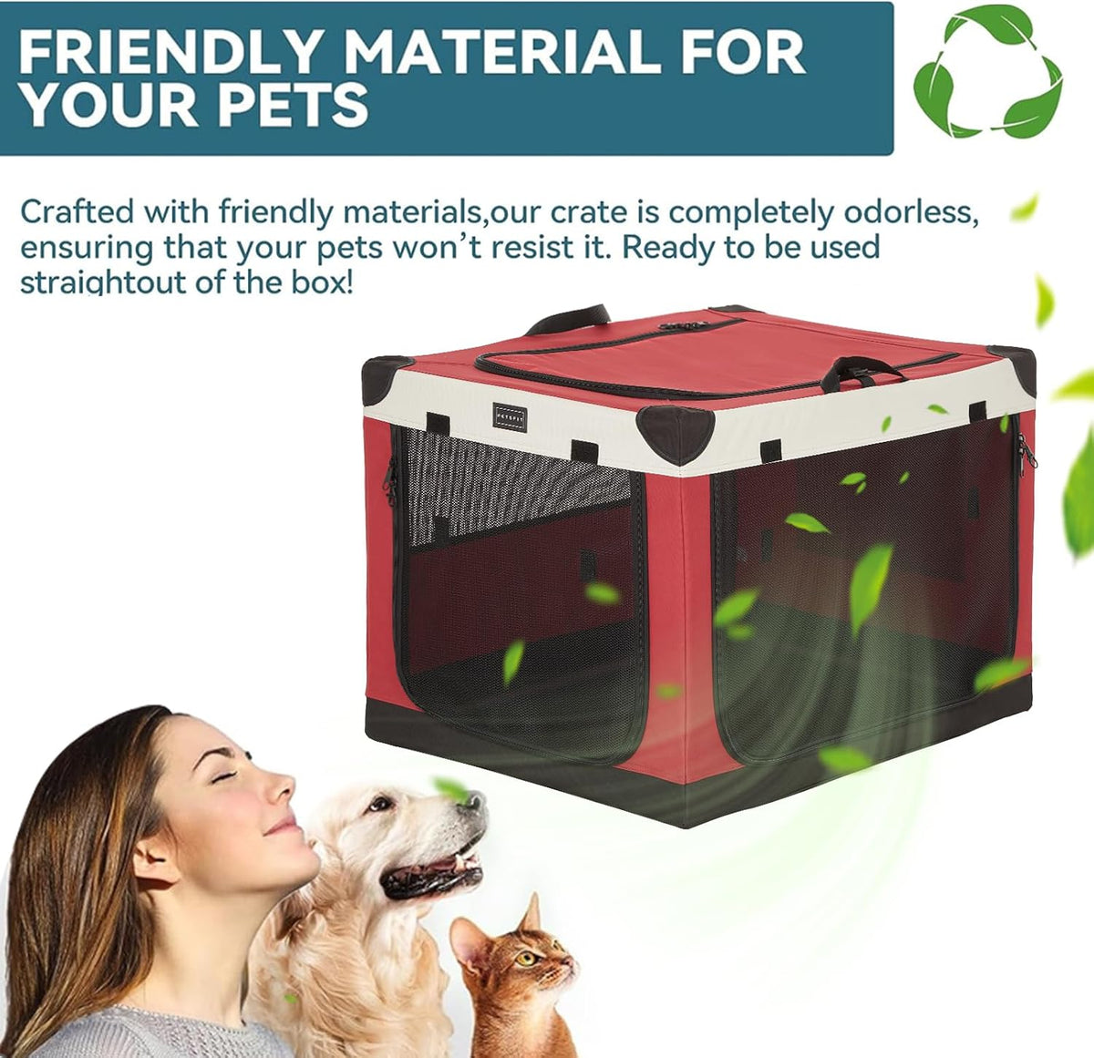 30" Soft Portable Dog Crate – Patented Spiral Sturdy Frame, Collapsible Travel Kennel for Medium Dogs, 3 Mesh Door, Lockable Zippers, Indoor & Car Use Green